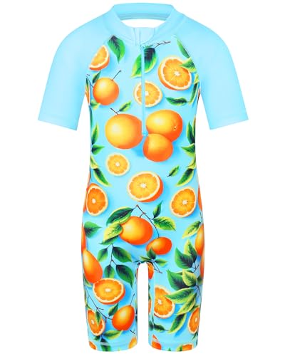 Image of TFJH E Short Sleeve Girls Swimsuits UV 50+ One Pieces Zipper 2-14Y | From beach vacations and pool parties to cruises and water parks, this colorful floral swimsuit is her summer favorite