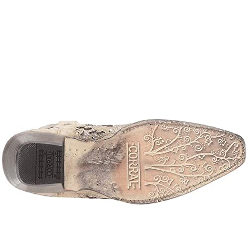 Image of CORRAL Women's Snip Toe Wedding Embroidered Glitter Inlay and Crystals Handcrafted Pull-On Leather Over-the-Ankle Cowboy /Cowgirl Boots