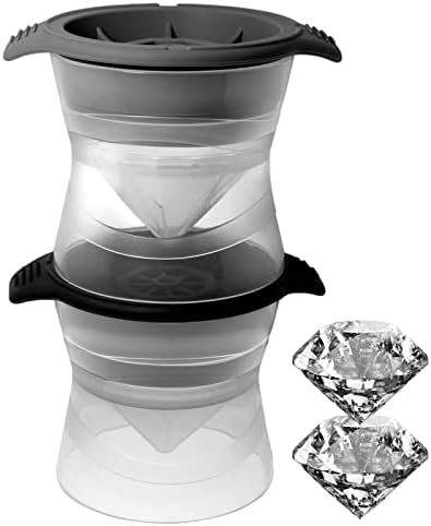 Meetall 2 Pack Diamond Shape Ice Cube Mold for Whiskeys,Cocktails and Soft Drinks.Slow Melting,Long-lasting Chilled.2.5x1.8 inch.2 Colors Grey and Black.