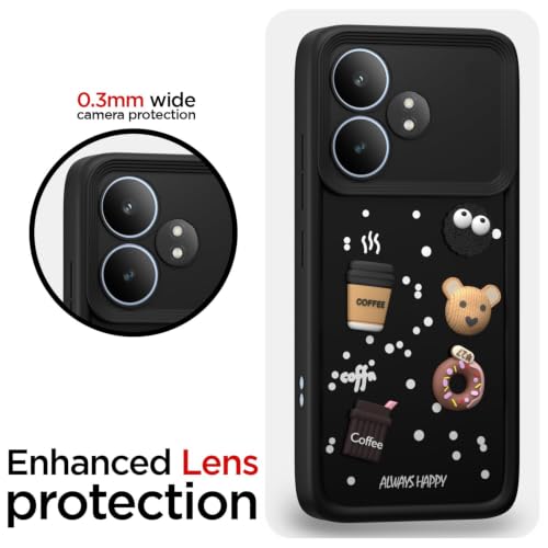 Image of Bintage Back Cover Compatible for Realme GT 6T 5G | Cute 3D Taddy Ball Bear Milk Cake Coffee Silicon Case Full Body & Camera Protection - Black