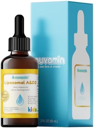 Nuvamin – Liquid Liposomal Vitamin A & D3 Drops with K2 for Baby Toddlers Kids & Adults, 800 IU/mL, 2 Fl.Oz (60ml), 120 Daily Serving, Great Taste - All Natural - Superior Absorption, Lemon Flavor