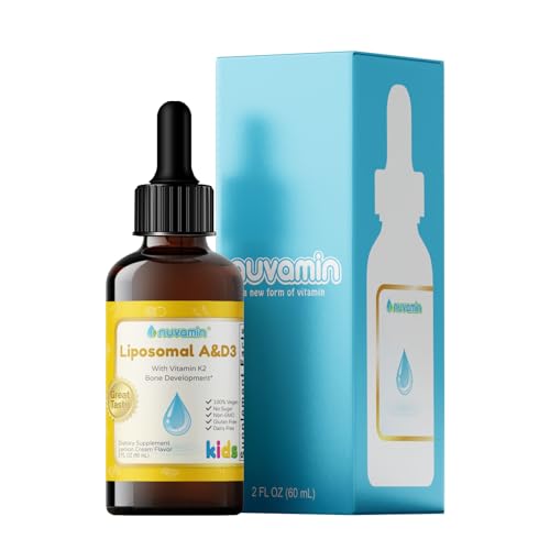Nuvamin Liquid Liposomal Vitamin A & D3 Drops with K2 for Baby Toddlers Kids & Adults 800 IU/mL 2 Fl.Oz (60ml) 120 Daily Serving Great Taste - All Natural - Superior Absorption Lemon Flavor
