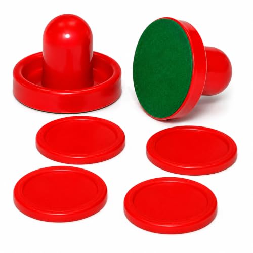2 Air Hockey Pushers and 4 Air Hockey Pucks for Game Tables | Replacement Air Hockey Paddles and Pushers | Perfect Accessories for Air Hockey Games (2 Striker 4Pucks) (Red S)