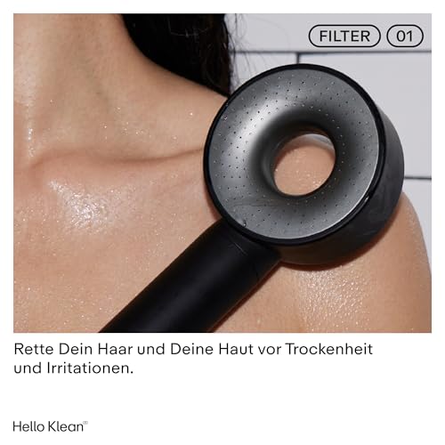 Hello Klean Duschkopf in Schwarz - Filtert unerwünschte Metalle, Chlor & Verunreinigungen aus dem Wasser - Verbessert die Qualität von Haut & Haar - Erhöht den Wasserdruck um bis das 2Fache