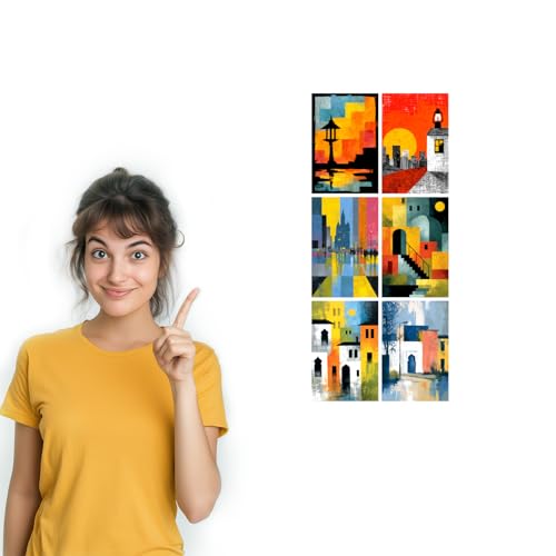 Image of SiddArtify Abstract Cityscape Wall Art Prints Set - Modern Architectural Poster Decor for Living Room Office - Set of 2-4x6 Inch - Board (Pack of 6) - Sticker (Pack of 6)