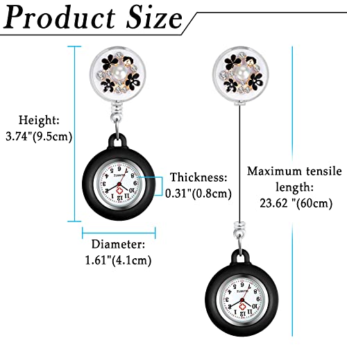 Image of Lancardo Retractable Nurse Watch Clip On Pearl Flower Patterns Badge with Secondhand Stethoscope Lapel Fob Pocket Doctor Nurse for Women and Men