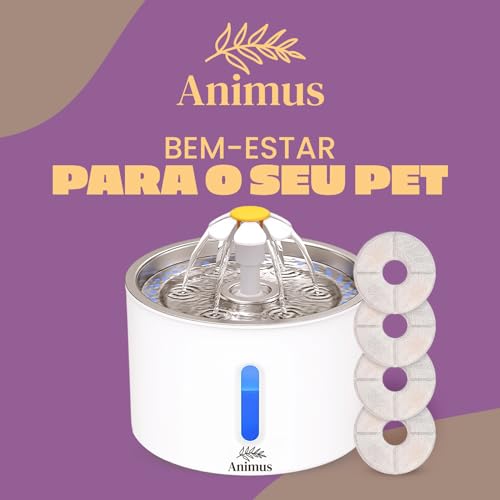 Kit Bebedouro Tipo Fonte 2,4 L Com Filtro Animus Bem Estar Healthy Pet INOX+ 4 Filtros extras para g