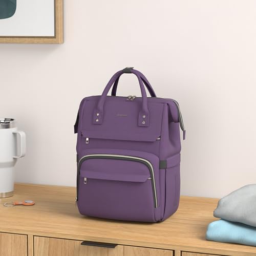 Image of LOVEVOOK Laptop Backpack for Women,15.6 Inch Professional Womens Travel Backpack Purse Computer Laptop Bag Nurse Teacher Backpack,Waterproof Work Bags Carry on Back Pack with USB Port,Dark Purple