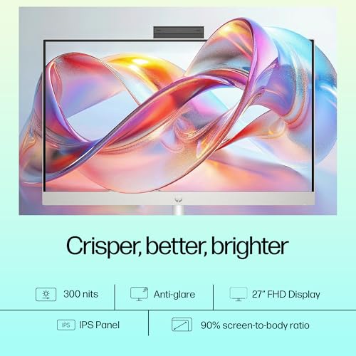 Image of HP All-in-One, Intel Core Ultra 5 125U (16GB DDR5,1TB SSD) IPS, 300 nits, Anti-Glare, 27inch(68.6cm) FHD, Win11, M365, Office24, Shell White, 6.72kg, FHD IR tilt Camera w /Privacy shuttter, 27-cr1027in