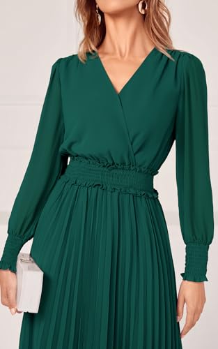 PRETTYGARDEN Womens Wrap V Neck Fall Dresses Wedding Guest Casual Pleated Long Sleeve Midi Dress Ruffle Smocked Long Dress3