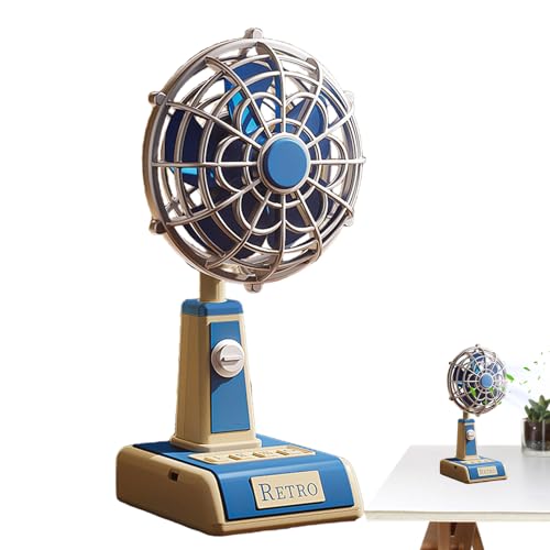 Jlobnyiun Ventilador de escritorio | Circulador de aire silencioso recargable por USB, ventilador de mesa vintage de 3 velocidades, flujo de aire portátil para el hogar, al aire libre, viajes, uso