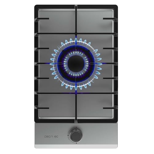 Cecotec Placa de Gas Butano y Natural 1 Fuego Bolero Squad G 1200F Inox. 3500W, Acero Inox, Parrillas Completas Hierro Fundido, Quemador WOK Triple Corona, Encendido Eléctrico, Sistema Seguridad
