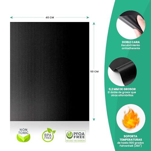 Hoja de Revestimiento de Horno (Paquete de 3) - Protectores de Horno Resistentes antiadherentes Reutilizables Grandes de 50x40 cm para la Parte Inferior de los hornos - Imagen 4