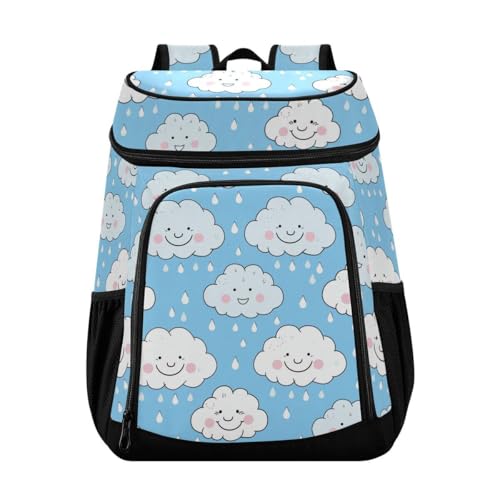 Blue Clouds Cooler Backpack Leakproof Insulated Lunch Cooler Bag 30 Cans Camping Backpacks for Camping Hiking Beach