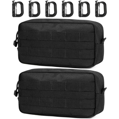 MUCHER EDC Pouch Molle Pouches Tactical Waist Bag Utility Waist Pack with 6 Hooks for Outdoor Hiking Hunting Camping Training (B-Black-2 PCS)