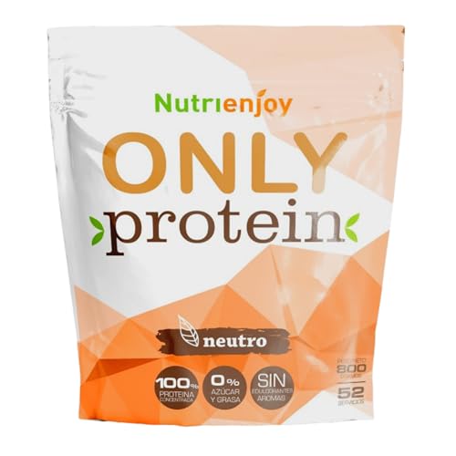 Nutrienjoy - Only Protein | Proteinas Whey Sin Azucar| Proteinas para Masa Muscular Sin Grasas Ni Aromas | Proteína de Suero de Leche Sabor Neutro | 100% Proteina Natural Concentrada Sin Sabor | 800g