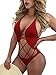 TOB Womens Sexy Cross Lace One Piece Swimsuit Swimwear Bathing Suit Wine Red, Medium