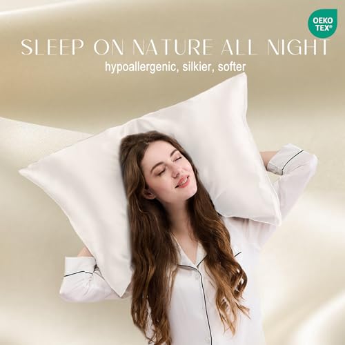 ZIMASILK 100% Pure Mulberry Silk Pillowcase for Hair and Skin Health,Soft and Smooth,Both Sides Premium Grade 6A Silk,600 Thread Count,with Hidden Zipper,1pc (King 20''x36'',Ivory)