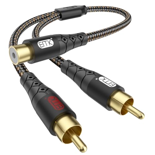 Image of EMK RCA Splitter 2 Male to Female Extension Cable Dual Shielding Gold Plated Nylon Braided RCA Splitter 1 Female to 2 Male Cord Adapter Black /1ft /30CM