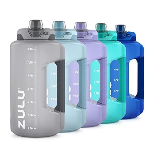 ZULU Goals 64oz Large Half Gallon Jug Water Bottle with Motivational Time Marker, Covered Straw Spout and Carrying Handle, Perfect for Gym, Home, and Sports, Grey