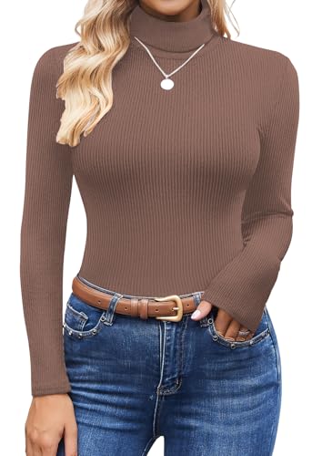 Image of Ekouaer Women's Turtleneck Shirts Ribbed Pullover Sweater Long Sleeves Tops Midweight Thermal Underwear Blouse