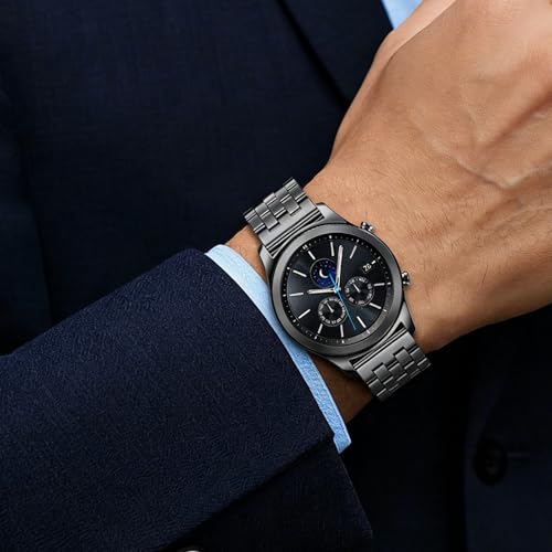 Image of Brushed Metal Watch Bands for Men Women Solid Stainless Steel Watch Band 18 /20 /22 /24 /26mm Watch Bracelet Strap Deployment Double Lock Deployment Buckle Black Silver Blue Gold