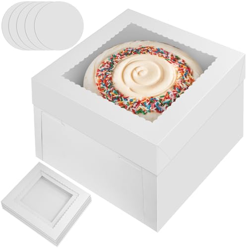 Otauoaea 5 Piezas Cajas para Tartas 30,5 x 30,5 x 20,3 cm,Caja Tarta de Cartón Con Ventana Transparente y Bandeja,Recipiente para Tartas,Cajas para Pasteles de Carton Cake Box para Fiestas,Cumpleaños