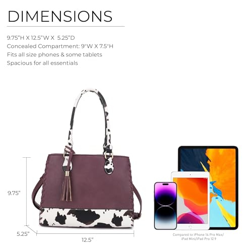 Image of JESSIE & JAMES Montana Whipstitching Cow Print Top Handle Satchel Purse with Adjustable Shoulder Strap