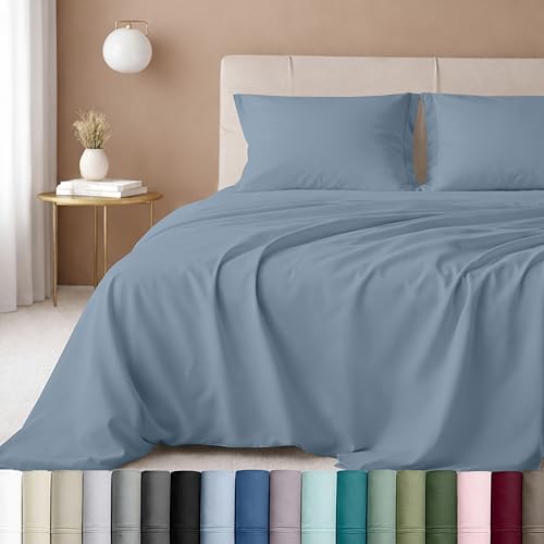 Image of California Design Den Luxury King Size Sheet Set - 100% Cotton, 600 Thread Count Deep Pocket King Sheets, Hotel-Quality Bedding with Sateen Weave - Pastel Blue