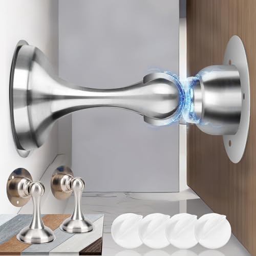 2 Stück Magnetisch Türstopper, Magnetischer Türhalter aus Edelstahl für die Unterseite der Tür, Ohne Bohren, Boden Kleben mit Selbstklebend, Türschnäpper Türhalter mit Starken Magnet