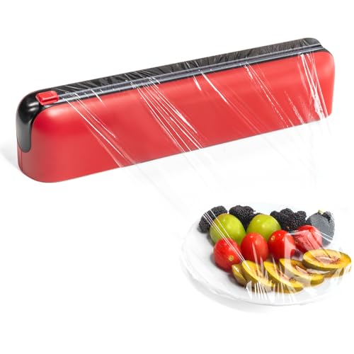 Quasziwa Dispensador Papel Aluminio y Film   Montaje Magnético Sin Taladros, Cortador de Film Transparente   Corte Preciso y Ahorra Espacio, Organizador de Cocina para Rollos de Hasta 31 cm, Rojo