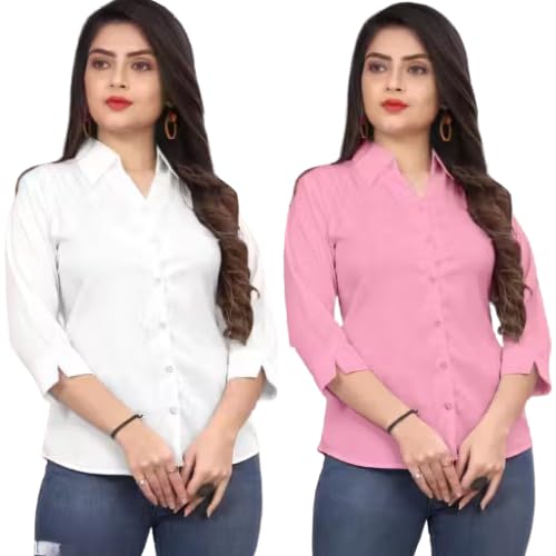 Women’s Solid Formal Shirt(Pack of 2)–Collared top-White, Pink-1_P1-picture-38