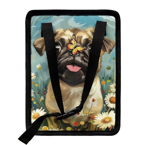 Image of Talayituse Pug Dog Daisy Butterfly Print Car Trash Can with Adjustable Straps, Foldable Car Trash Bag Bin Car Garbage Bag Multipurpose Storage Box for Vehicle Travel Camping Picnicing