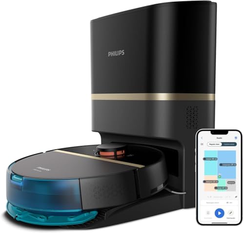 Philips HomeRun 7000 Series Robot Vacuum and Mop – Ultra-Strong 5000 Pa Suction, Auto-Empty Station, Vibrating Mop, 180 min Runtime, Smart App Control (XU7100/01)