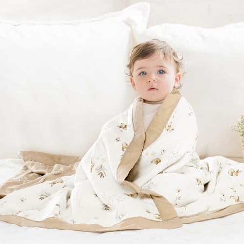 Image of GRSSDER Cotton Muslin Quilt Blanket - Silky Soft and Breathable Baby Blanket Quilt, Oversized Muslin Blankets for Newborns, Toddlers & Kids, 6 Layers Reversible Design for All Seasons, 47 inch x 47 inch