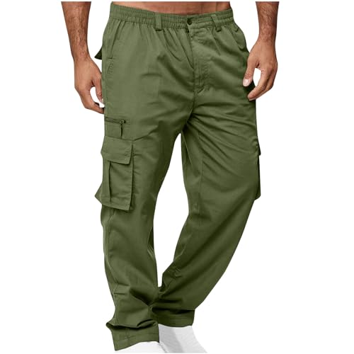Mens Cargo Pants Fashion Elastic Waist Button Hiking Sweatpants Casual Outdoor Athletic Jogger Long Pant with Pockets