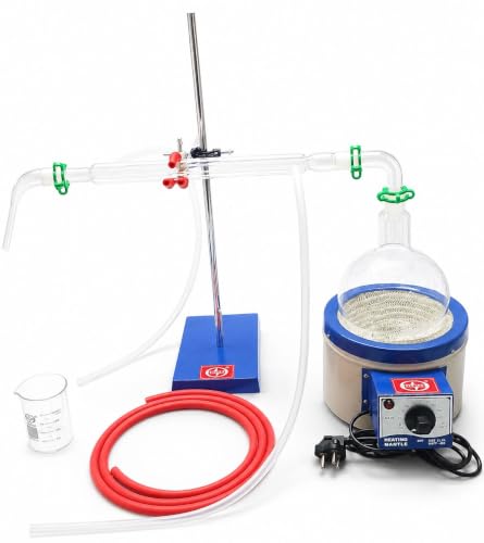 Image of ISKO Borosilicate glass Distillation Apparatus with Heating matnle and accesorries for Essential oil and Gomutra (5000 ML)