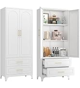 Metal Armoire Wardrobe with Hanging Rod and Shelves for Storage