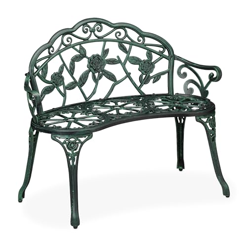 Relaxdays Gartenbank, 2-Sitzer, Terrasse, Balkon, Aluminium & Gusseisen, HxBxT: 79 x 99 x 56 cm, Sitzbank, schwarz/grün