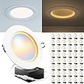 Sunco 48 Pack 6 Inch Ultra Thin LED Recessed Ceiling Lights Slim, Night Light, Baffle Trim, 2700K/3000K/4000K/5000K/6000K Selectable, Dimmable, 14W, Canless Wafer with Junction Box - ETL