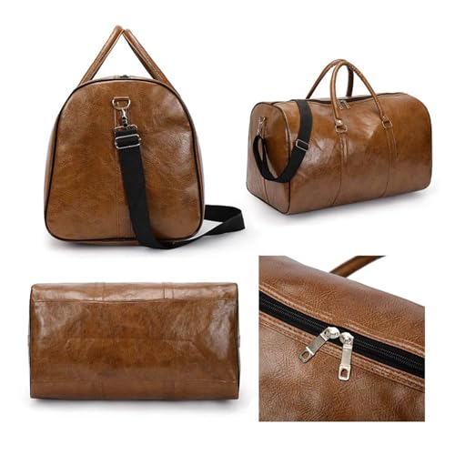 Travel Bag Travel Bag For Men Leather Shoulder Large Capacity HandBag Women Duffle Leisure Crossbody Bag Sports Pack(Brown)3