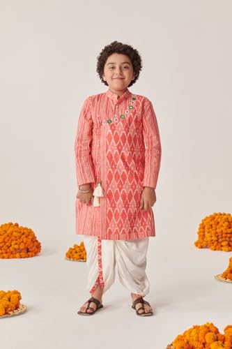 Pspeaches Boys Ethnic Motifs Printed Angrakha Kurta With Dhoti Pants (7-8Years)