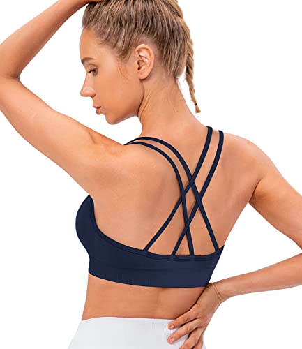 Image of VEQKING Strappy Cross Back Women Sports Bra Pack for Medium Support Workout | Removable Padded Cups, Spaghetti Strap, Comfort Seamless Wirefree, Soft Breathable Fabric, for Gym /Yoga /Pilates /Walking /Daily
