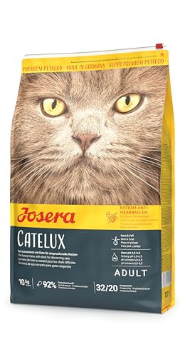 JOSERA Catelux (1 x 10 kg) | Adult | Premium Trockenfutter für ausgewachsene anspruchsvolle Katzen | Ente & Kartoffel | weizenfrei | mit diätische Fasern gegen Haarballen | Katzenfutter | 1er Pack