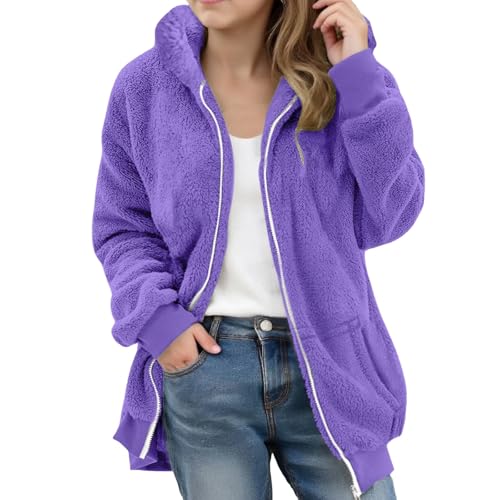 Girls Jacket Long Sleeve Full Zip Up Sweatshirt Fall Winter Hooded Warm Outerwear Furry Cardigan Hoodies With Pocket