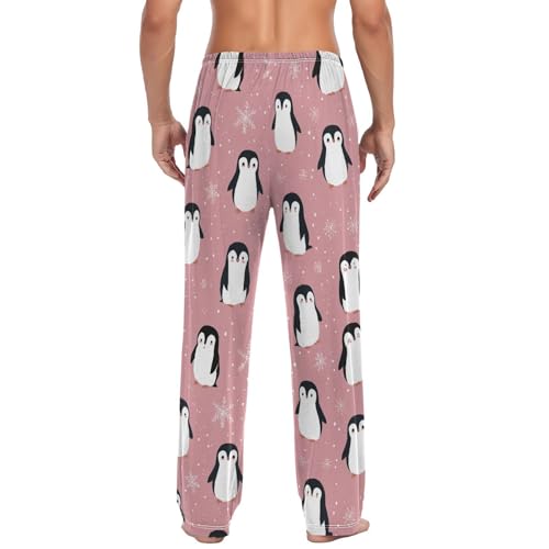 Cute Penguin Cartoon Pajama Pants Snowy Polka Dots Men's Pajama Bottoms Lounge Sleepwear PJs Lightweight Sleep Pants M2