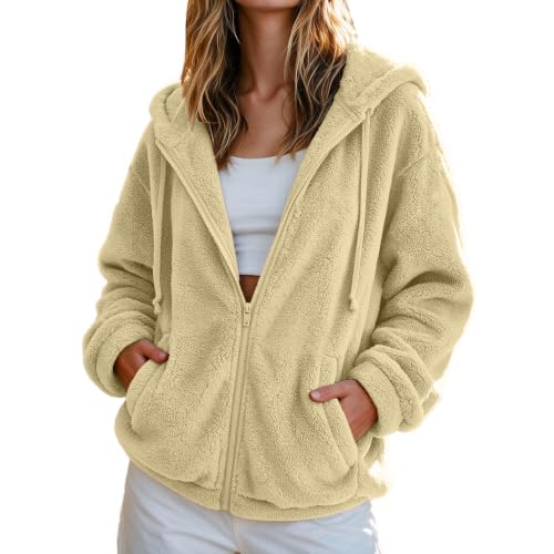 Women Fuzzy Fleece Hooded Zip Up Jacket Long Sleeve Coats with Pockets - image 2