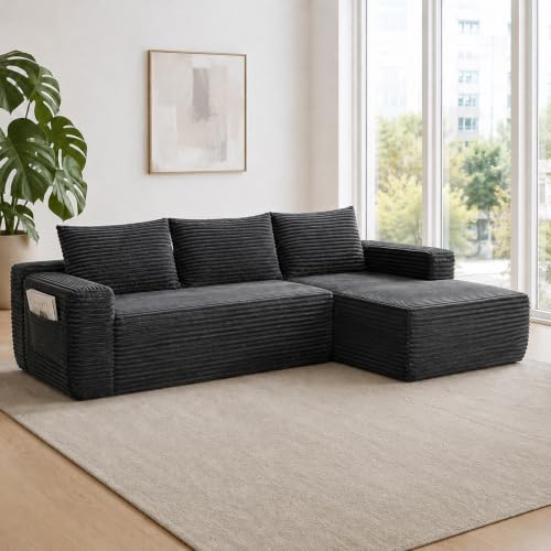 Image of 96 inch Boneless Couch, Modular L-Shaped Cloud Sectional Sofa, Grey