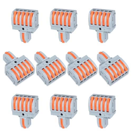 Innfeeltech 10 Stück Verbindungsklemme 1 In 5 Out Verbindungsklemme mit Hebel Kabelverbinder mit 0 2-4 mm Leiter Klemme für DIY-Projekte