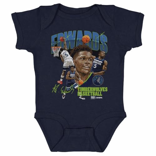 500 LEVEL Anthony Edwards Minnesota Timberwolves One-Piece Infant Bodysuit - Anthony Edwards Minnesota Timberwolves Collage WHT (Navy, 12M)